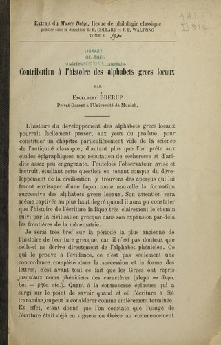 Cover for Contribution a   l'histoire des alphabets grecs locaux