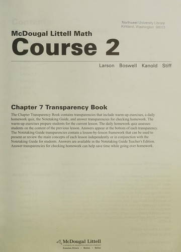 Cover for McDougal Littell Math Course 2 Chapter 7 Transparency Book