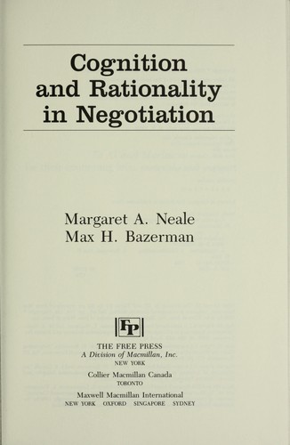 Cover for Cognition and rationality innegotiation