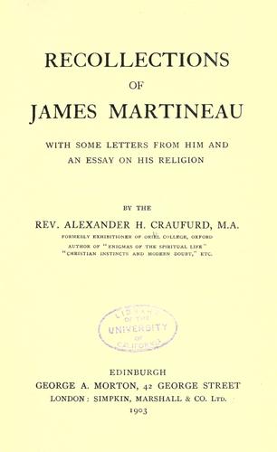Cover for Recollections of James Martineau