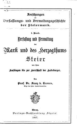 Cover for Forschungen zur Verfassungs- und Verwaltungsgeschichte der Steiermark
