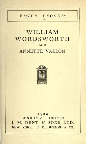 Cover for William Wordsworth and Annette Vallon.