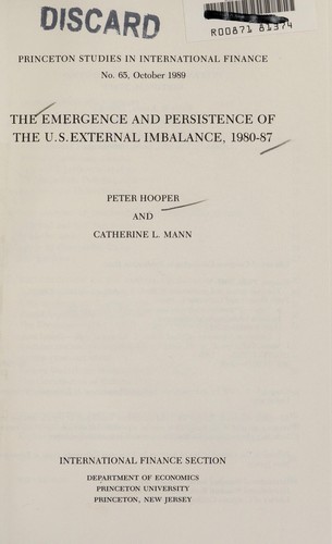 Cover for The emergence and persistence of the U.S. external imbalance, 1980/87