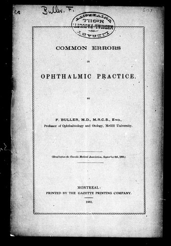 Cover for Common errors in ophthalmic practice