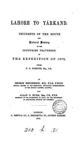 Cover for Lahore to Yārkand