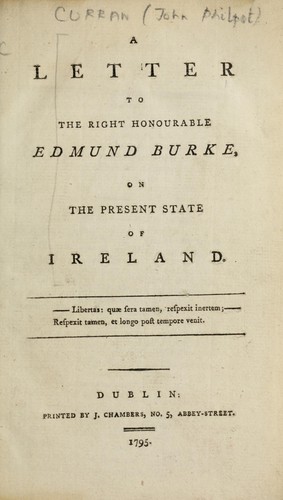 Cover for A letter to the Right Honourable Edmund Burke, on the present state of Ireland