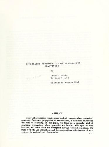 Cover for Constraint propagation on real-valued quantities.