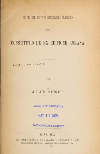 Cover for U ber die entstehungsverha ltnisse der constitutio de expeditione romana