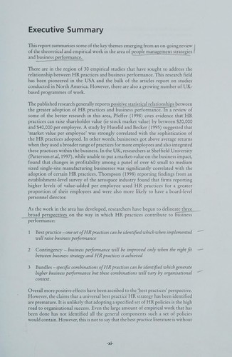 Cover for The impact of people management practices on business performance