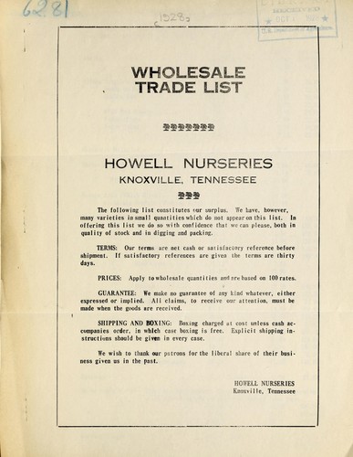 Cover for Wholesale trade list