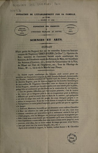 Cover for Extrait d'une partie du Rapport fait sur les nouvelles lunettes isoscentriques de l'ingénieur Chevallier