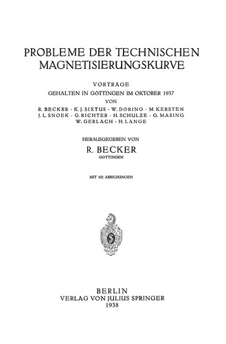 Cover for Probleme der Technischen Magnetisierungskurve
