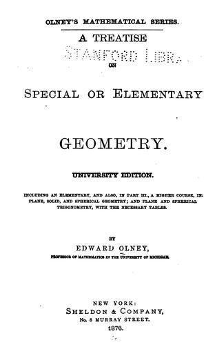 Cover for treatise on special or elementary geometry.