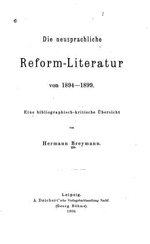 Cover for Die neusprachliche reform-literatur von 1876-