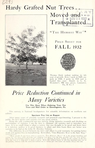 Cover for Hardy grafted nut trees ... moved and transplanted "the Hershey way"