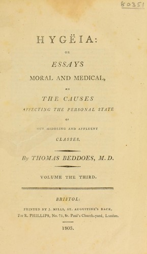Cover for Hyg©±ia: or essays moral and medical, on the causes affecting the personal state of our middling and affluent classes