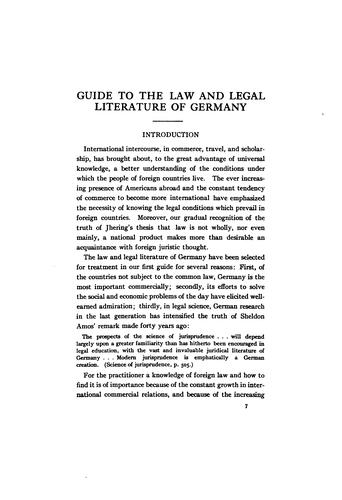 Cover for Guide to the law and legal literature of Germany