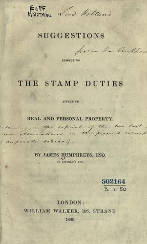 Cover for Suggestions respecting the Stamp Duties affecting real and personal property.