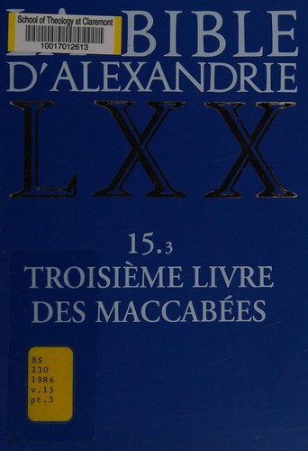 Cover for Troisième livre des Maccabées