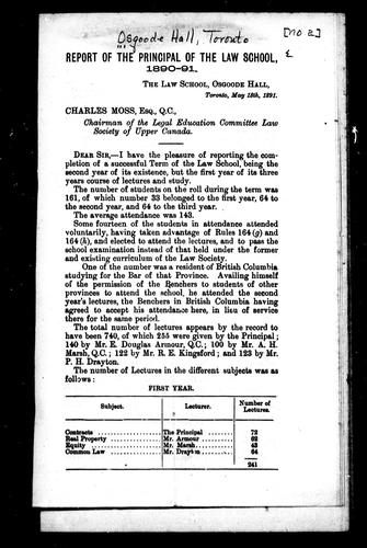 Cover for Report of the principal of the law school, 1890-91