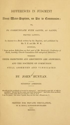 Cover for Differences in judgment about water-baptism, no bar to communion
