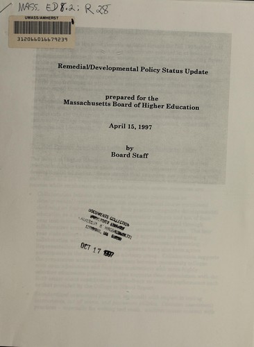 Cover for Remedial/developmental policy status update