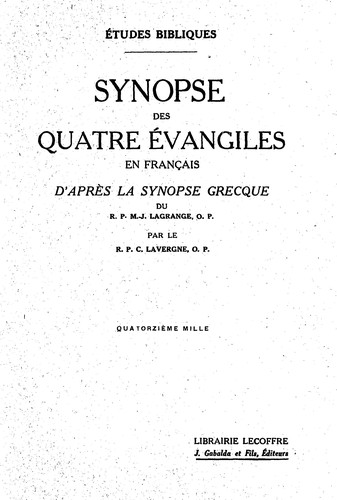 Cover for Synopse des quatre Evangiles en français