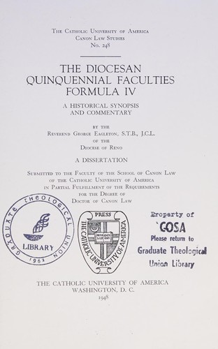 Cover for The diocesan quinquennial faculties formula IV