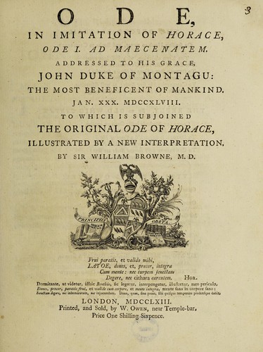 Cover for Ad Maecenatem ... To which is subjoined the original ode of Horace