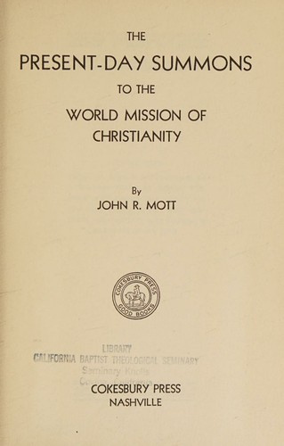 Cover for The present-day summons to the world mission of Christianity