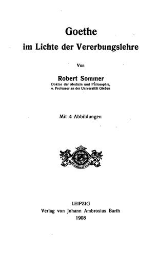 Cover for Goethe im Lichte der Vererbungslehre