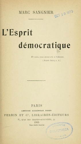 Cover for L'esprit démocratique