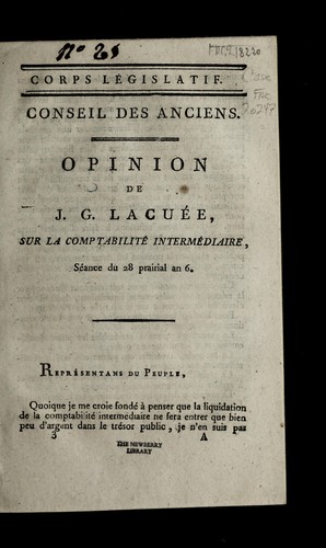 Cover for Opinion de J.G. Lacue e, sur la comptabilite  interme diaire