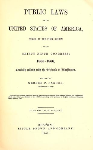 Cover for The statutes at large and treaties of the United States of America, passed at the first session of the Thirty-ninth Congress