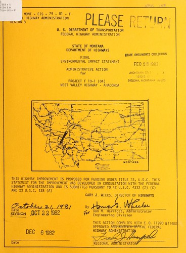 Cover for Final environmental impact statement, administrative action for Project F 19-1 (04) West Valley Highway -Anaconda