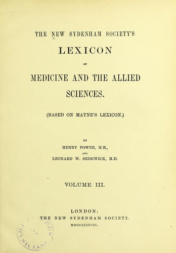 Cover for The new Sydenham society's lexicon of medicine and the allied sciences
