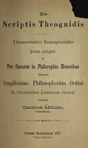 Cover for De scriptis Theognidis