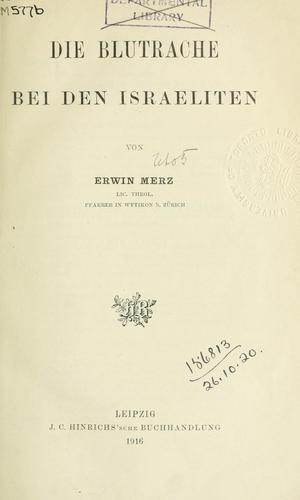 Cover for Die Blutrache bei den Israeliten