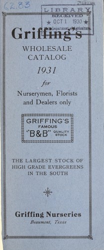 Cover for Griffing's wholesale catalog 1931 for nurserymen and dealers only