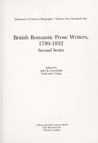 Cover for British Romantic Prose Writers, 1789-1832 Second Series