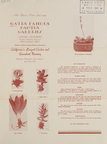 Cover for New Year's price list, 1945