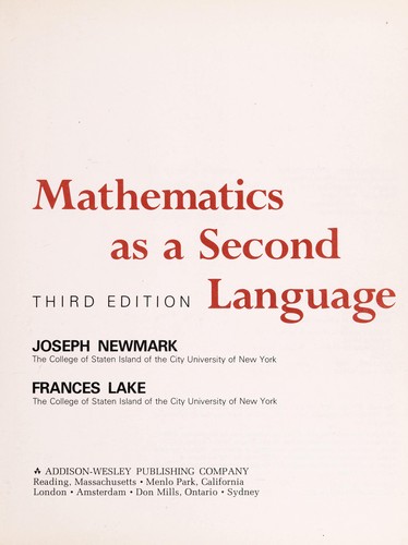 Cover for Mathematics as a second language