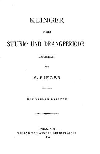Cover for Friedrich Maximilian Klinger: Sein Leben und Werke