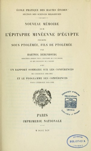 Cover for Nouveau mémoire sur l'épitaphe minéenne d'Egypte inscrite sous Ptolémée, fils de Ptolémée