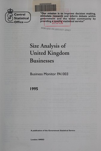 Cover for Size Analysis of United Kingdom Businesses (Business Monitors)