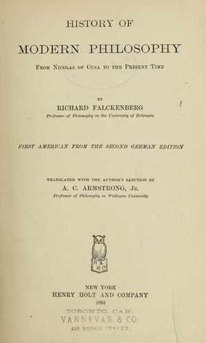 Cover for History of modern philosophy from Nicolas of Cusa to the present time / by Richard Falckenberg