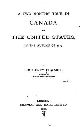 Cover for A Two Months' Tour in Canada and the United States, in the Autumn of 1889