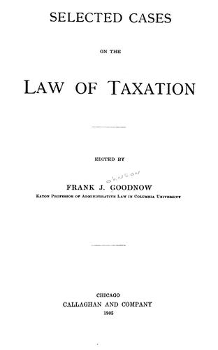 Cover for Selected cases on the law of taxation