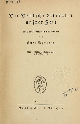 Cover for Die deutsche Literatur unsrer Zeit