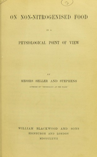 Cover for On non-nitrogenised food in a physiological point of view